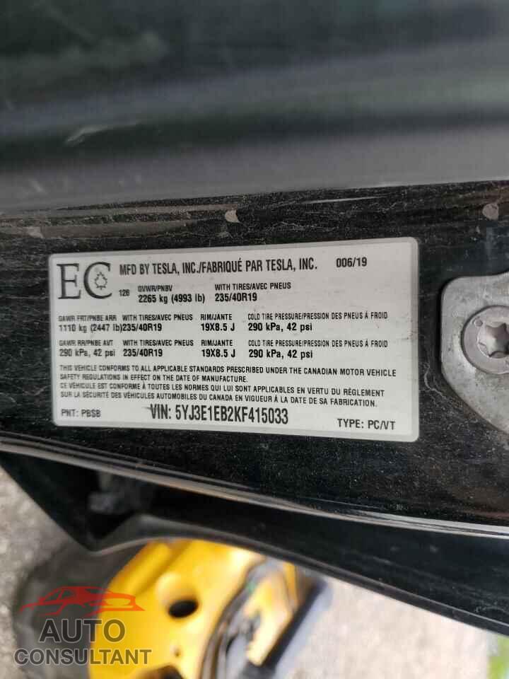 TESLA MODEL 3 2019 - 5YJ3E1EB2KF415033