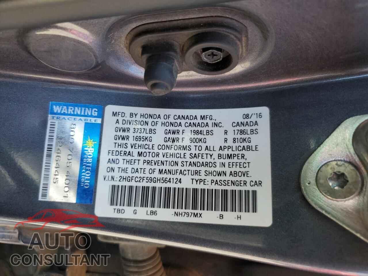 HONDA CIVIC 2016 - 2HGFC2F59GH564124