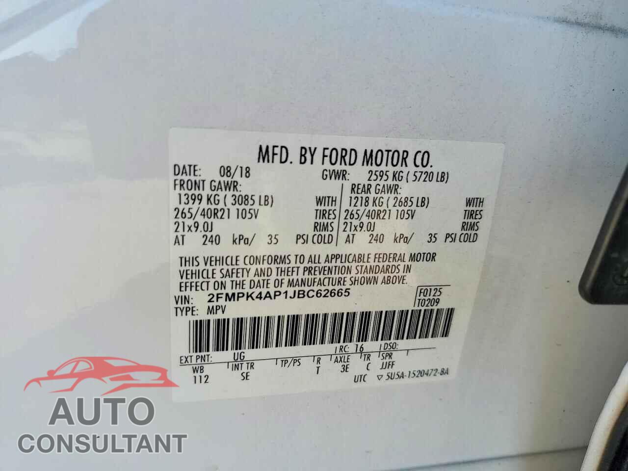FORD EDGE 2018 - 2FMPK4AP1JBC62665