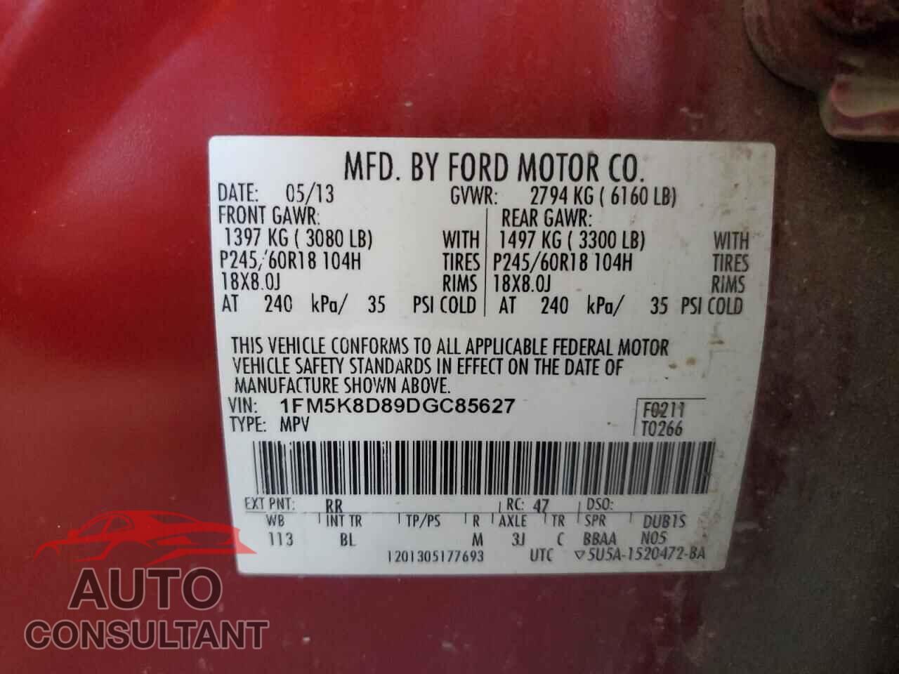 FORD EXPLORER 2013 - 1FM5K8D89DGC85627