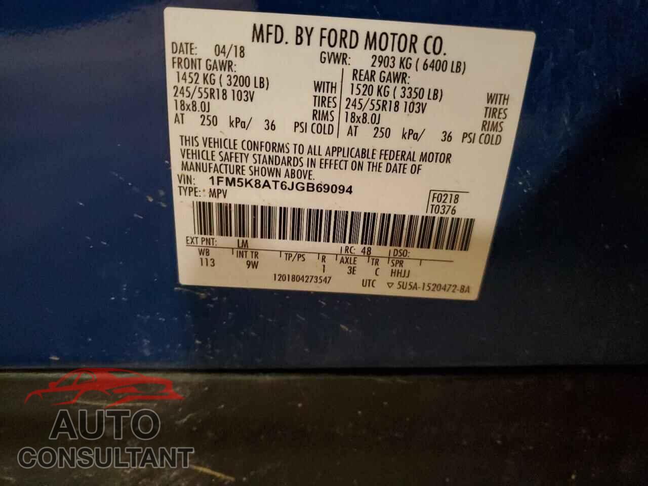 FORD EXPLORER 2018 - 1FM5K8AT6JGB69094
