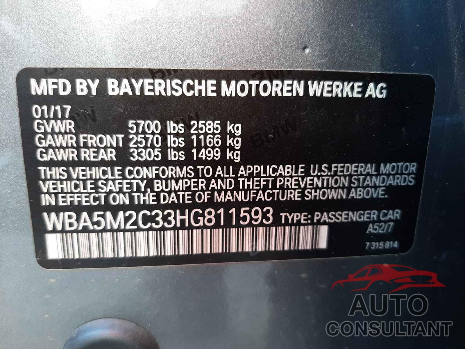 BMW 5 SERIES 2017 - WBA5M2C33HG811593