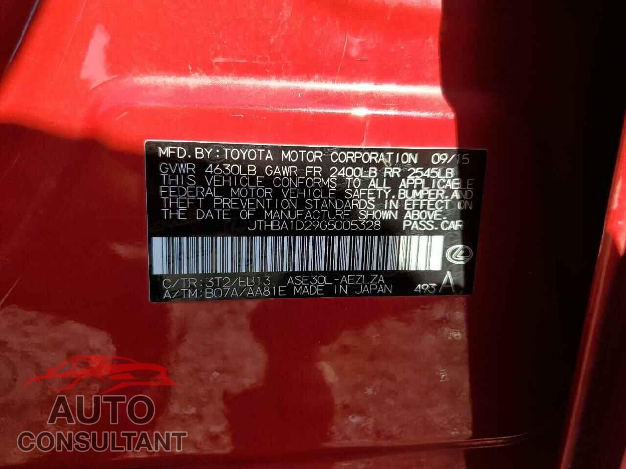 LEXUS IS 2016 - JTHBA1D29G5005328