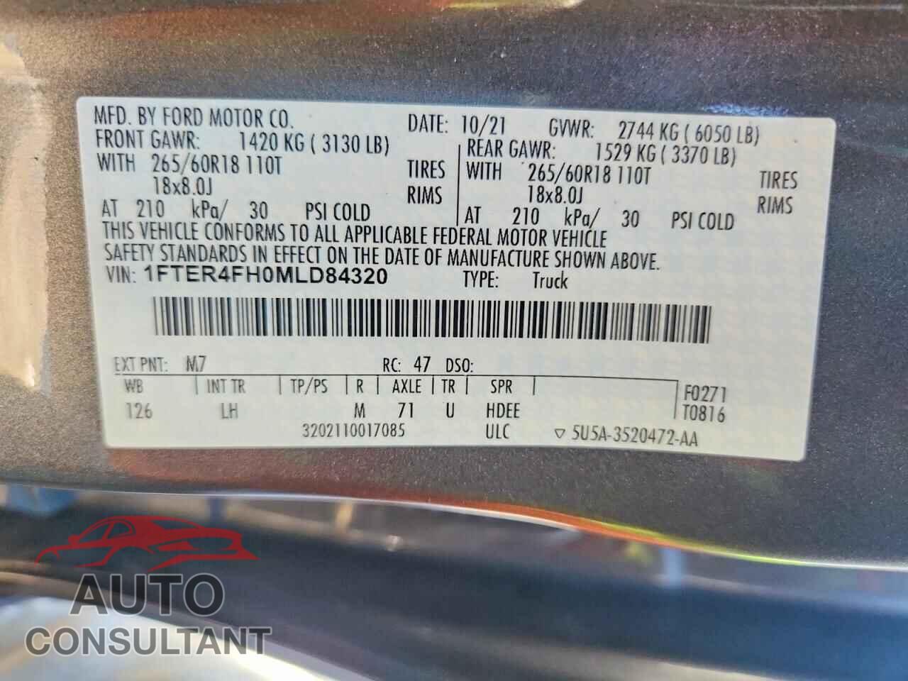 FORD RANGER 2021 - 1FTER4FH0MLD84320