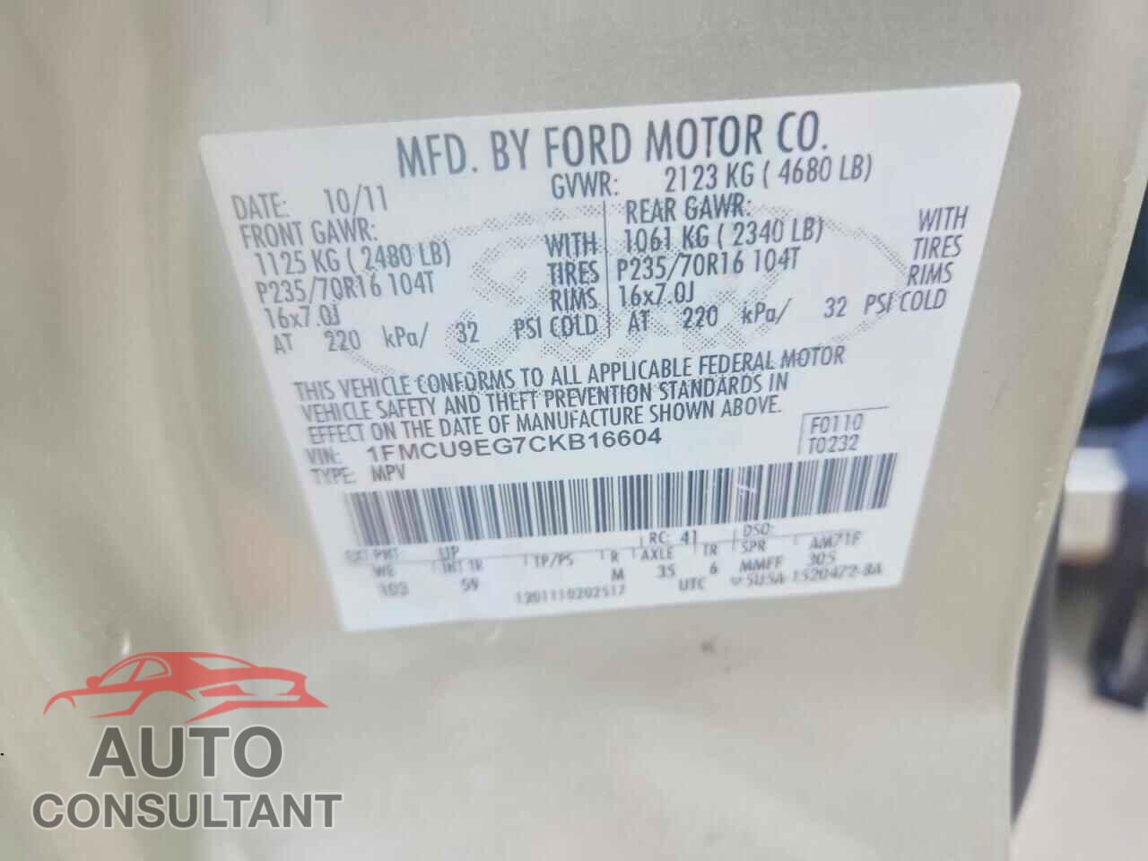 FORD ESCAPE 2012 - 1FMCU9EG7CKB16604