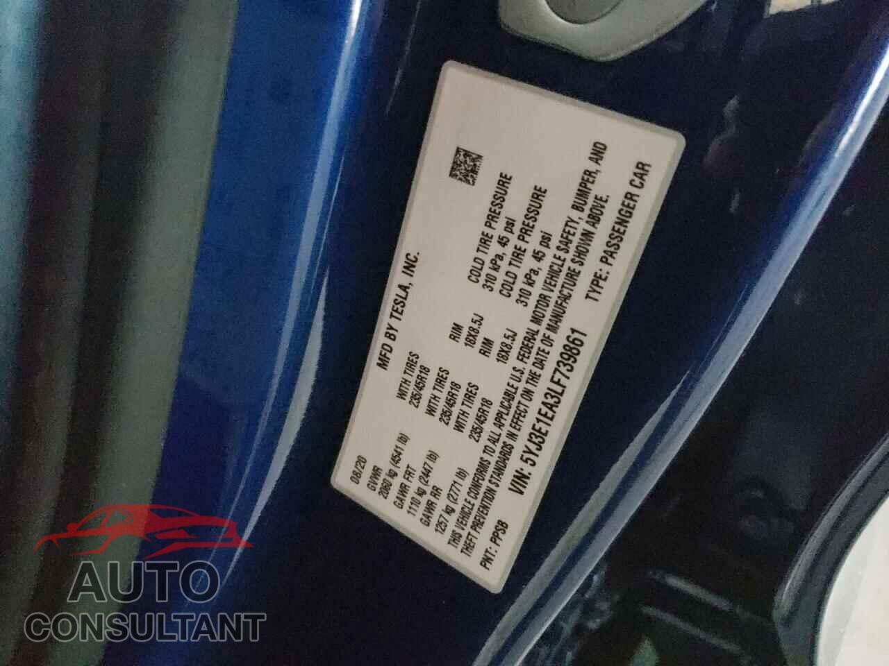 TESLA MODEL 3 2020 - 5YJ3E1EA3LF739861