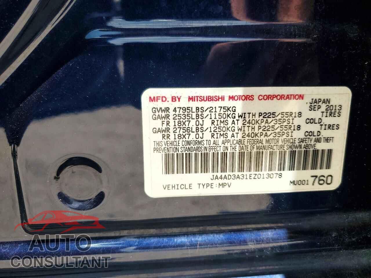 MITSUBISHI OUTLANDER 2014 - JA4AD3A31EZ013078