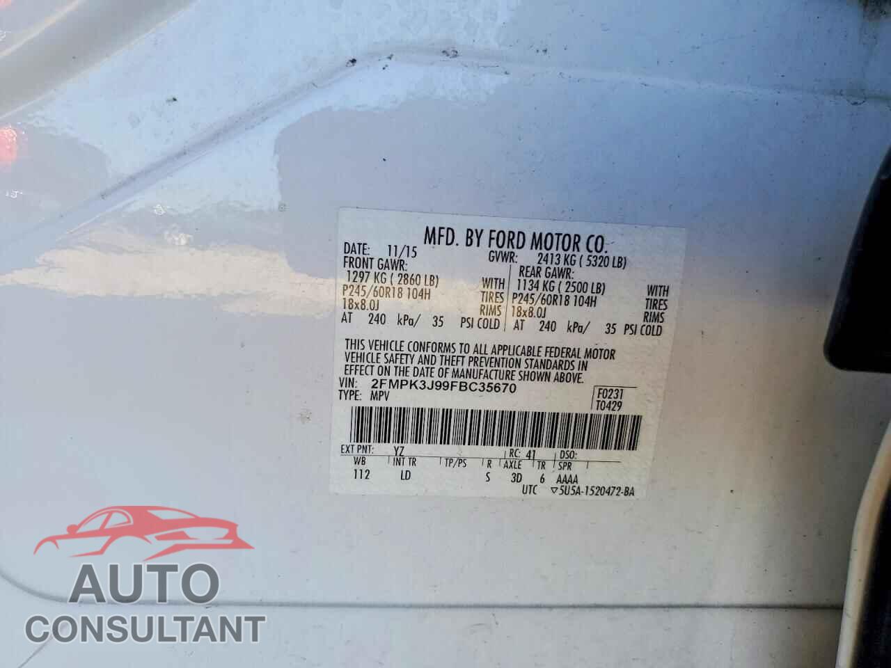 FORD EDGE 2015 - 2FMPK3J99FBC35670