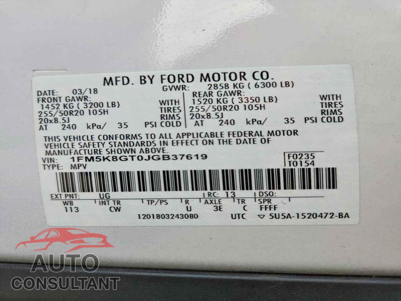 FORD EXPLORER 2018 - 1FM5K8GT0JGB37619