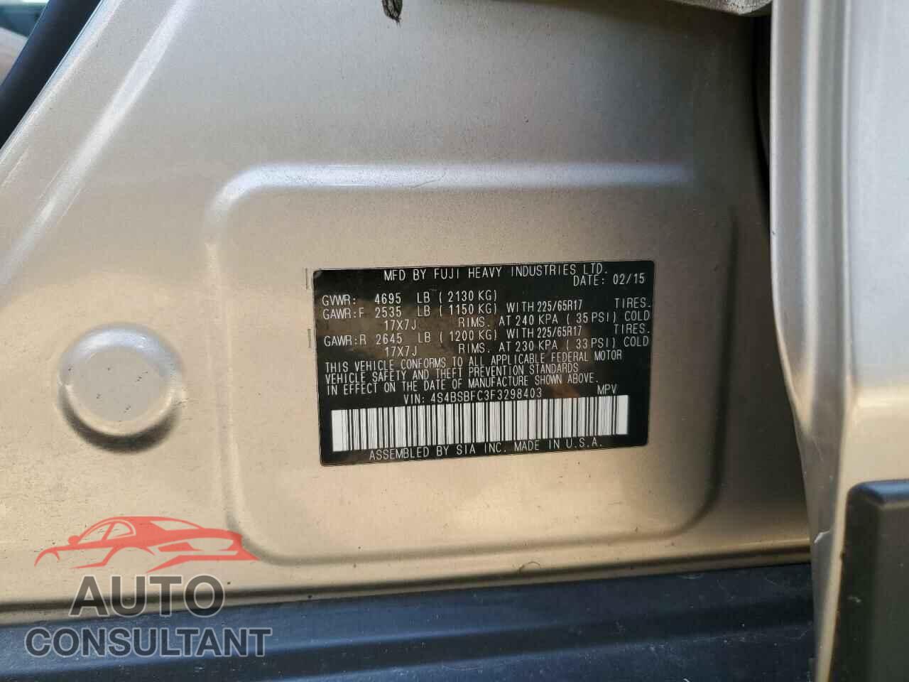SUBARU OUTBACK 2015 - 4S4BSBFC3F3298403