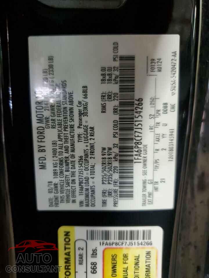 FORD MUSTANG 2018 - 1FA6P8CF7J5154266