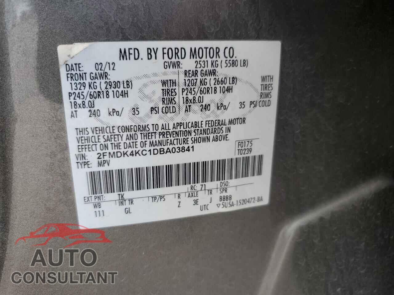 FORD EDGE 2013 - 2FMDK4KC1DBA03841