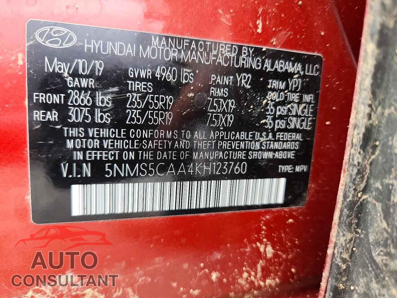HYUNDAI SANTA FE 2019 - 5NMS5CAA4KH123760