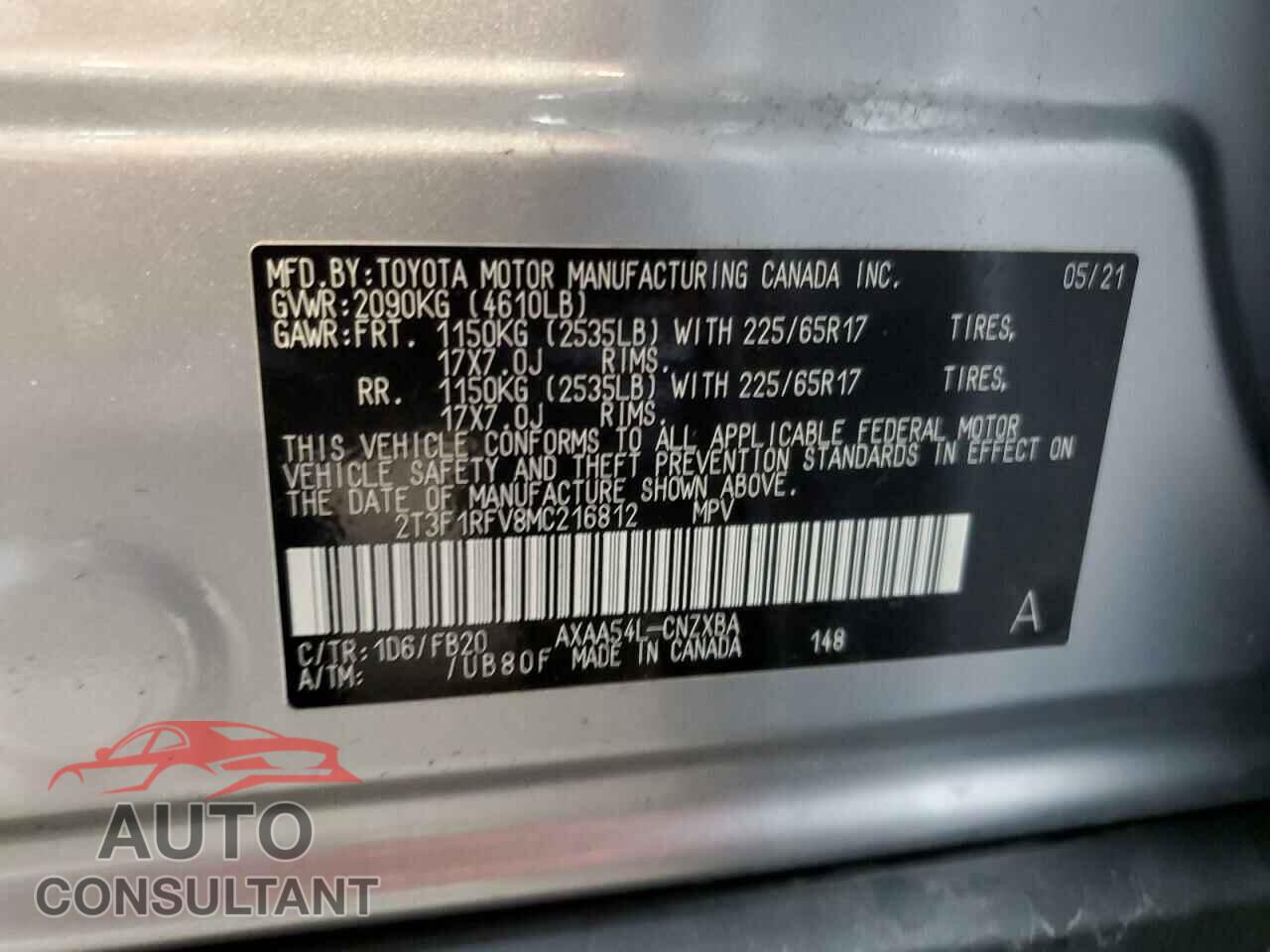 TOYOTA RAV4 2021 - 2T3F1RFV8MC216812
