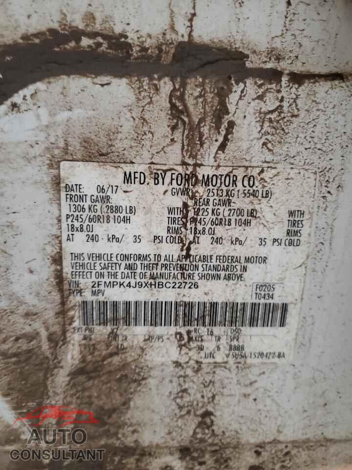 FORD EDGE 2017 - 2FMPK4J9XHBC22726