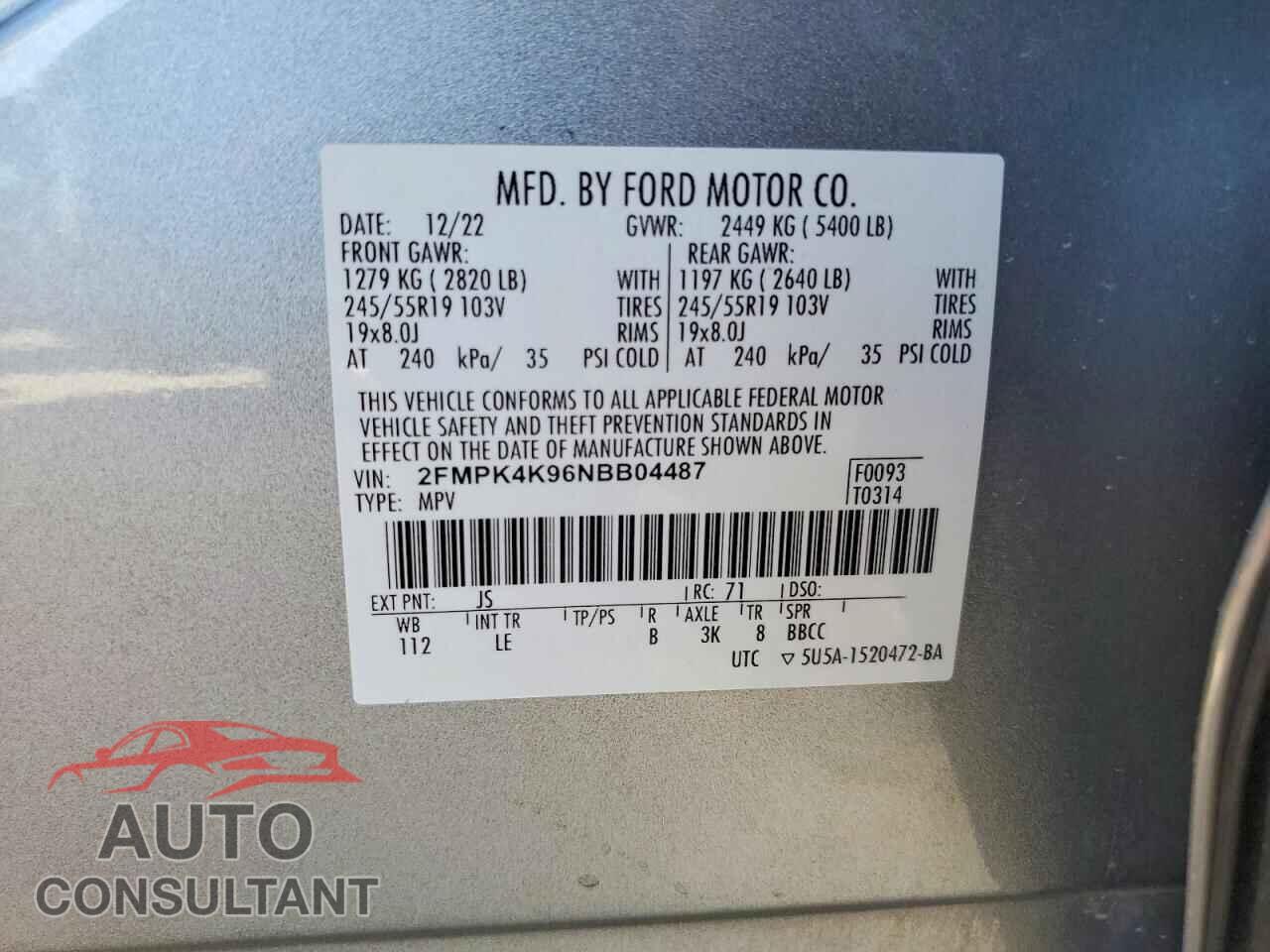 FORD EDGE 2022 - 2FMPK4K96NBB04487