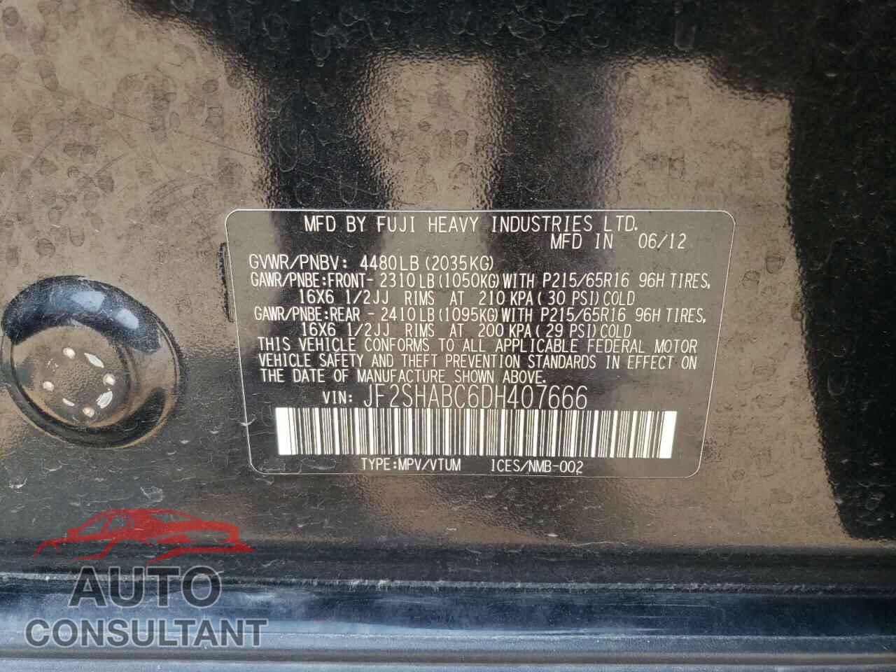 SUBARU FORESTER 2013 - JF2SHABC6DH407666