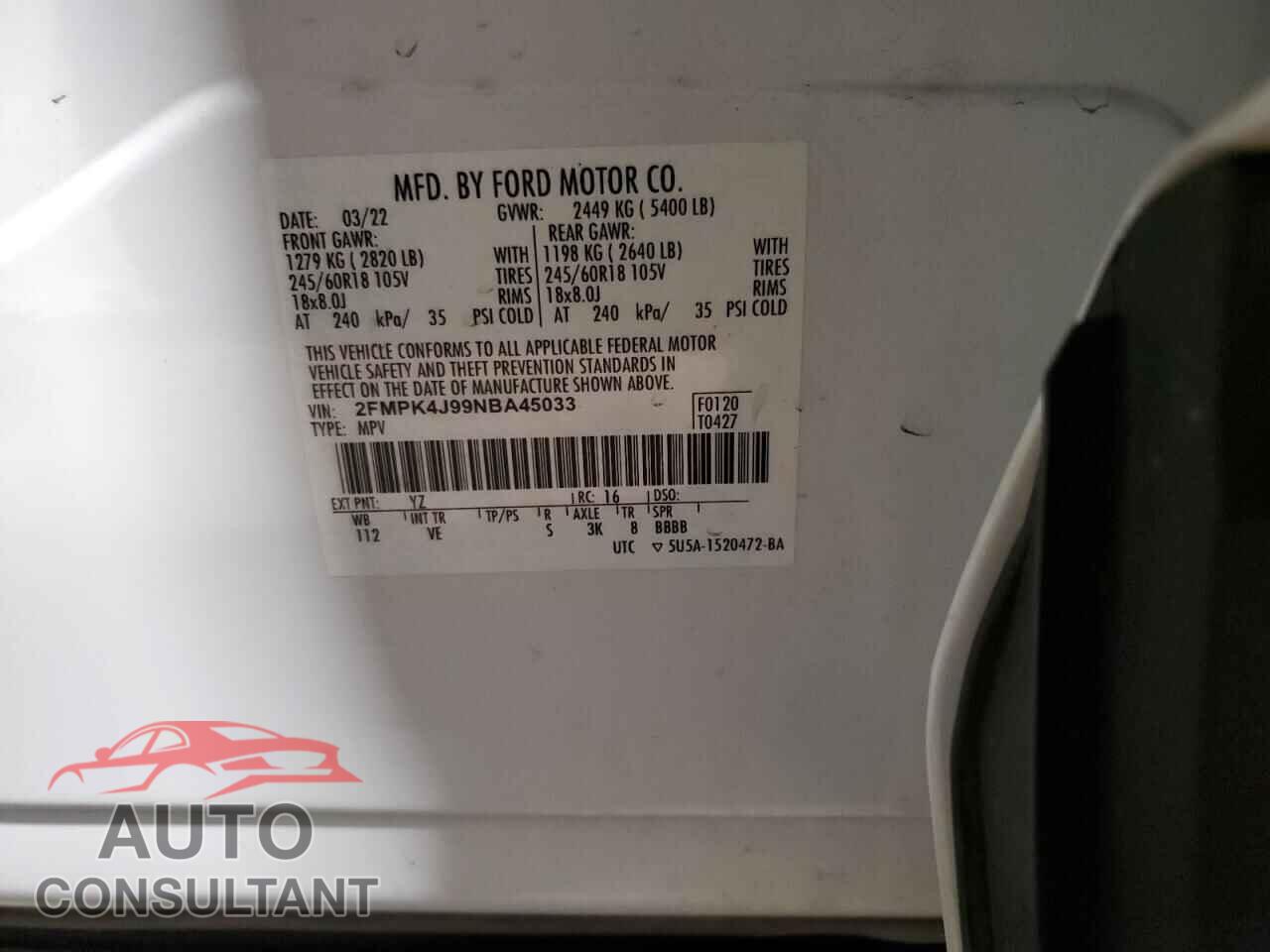 FORD EDGE 2022 - 2FMPK4J99NBA45033