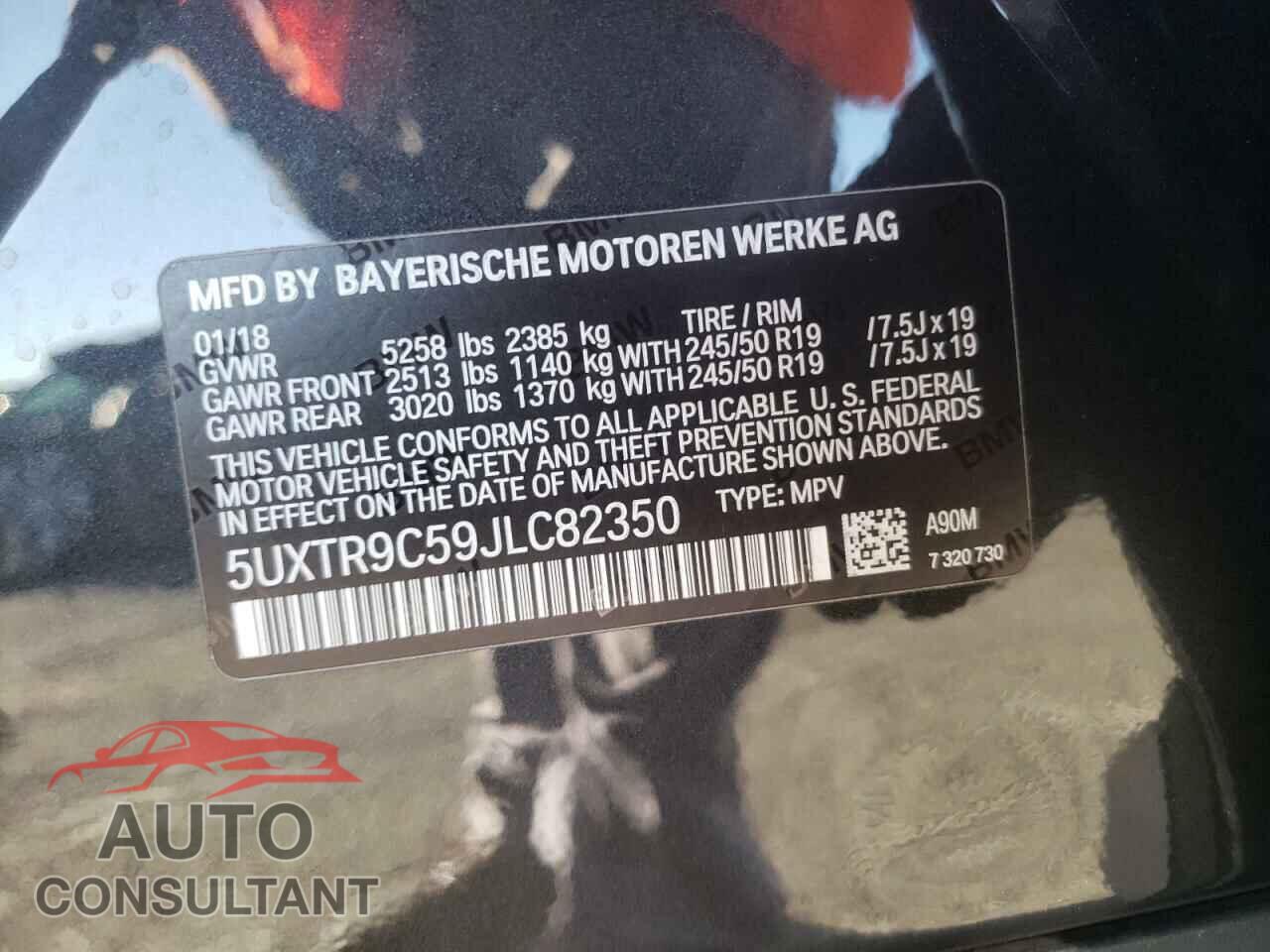 BMW X3 2018 - 5UXTR9C59JLC82350