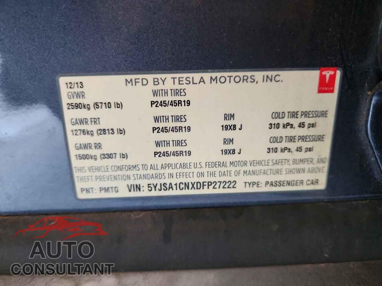 TESLA MODEL S 2013 - 5YJSA1CNXDFP27222