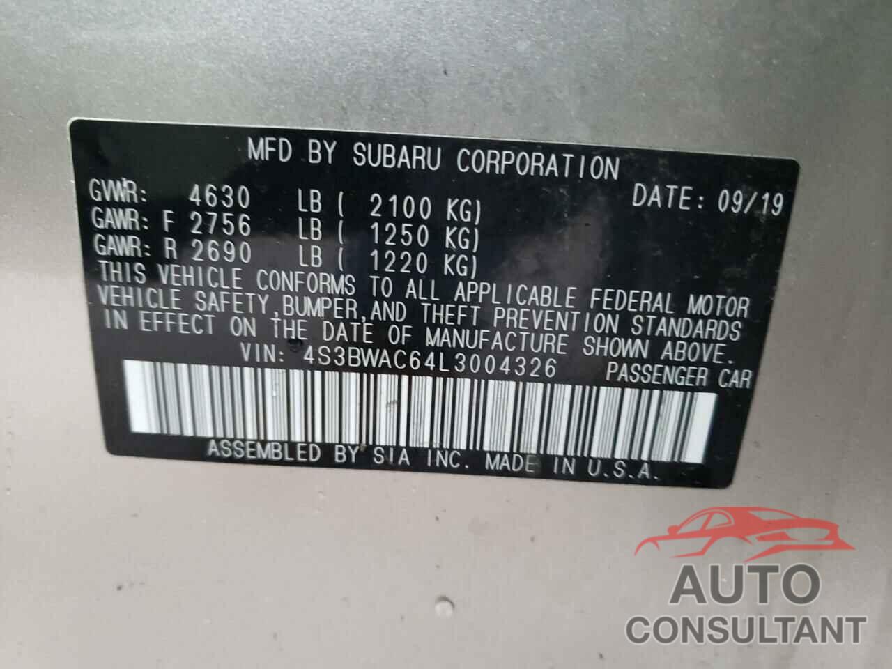 SUBARU LEGACY 2020 - 4S3BWAC64L3004326