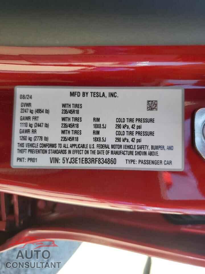 TESLA MODEL 3 2024 - 5YJ3E1EB3RF834860