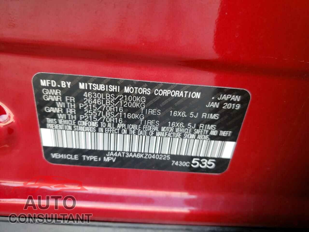 MITSUBISHI ECLIPSE 2019 - JA4AT3AA6KZ040225