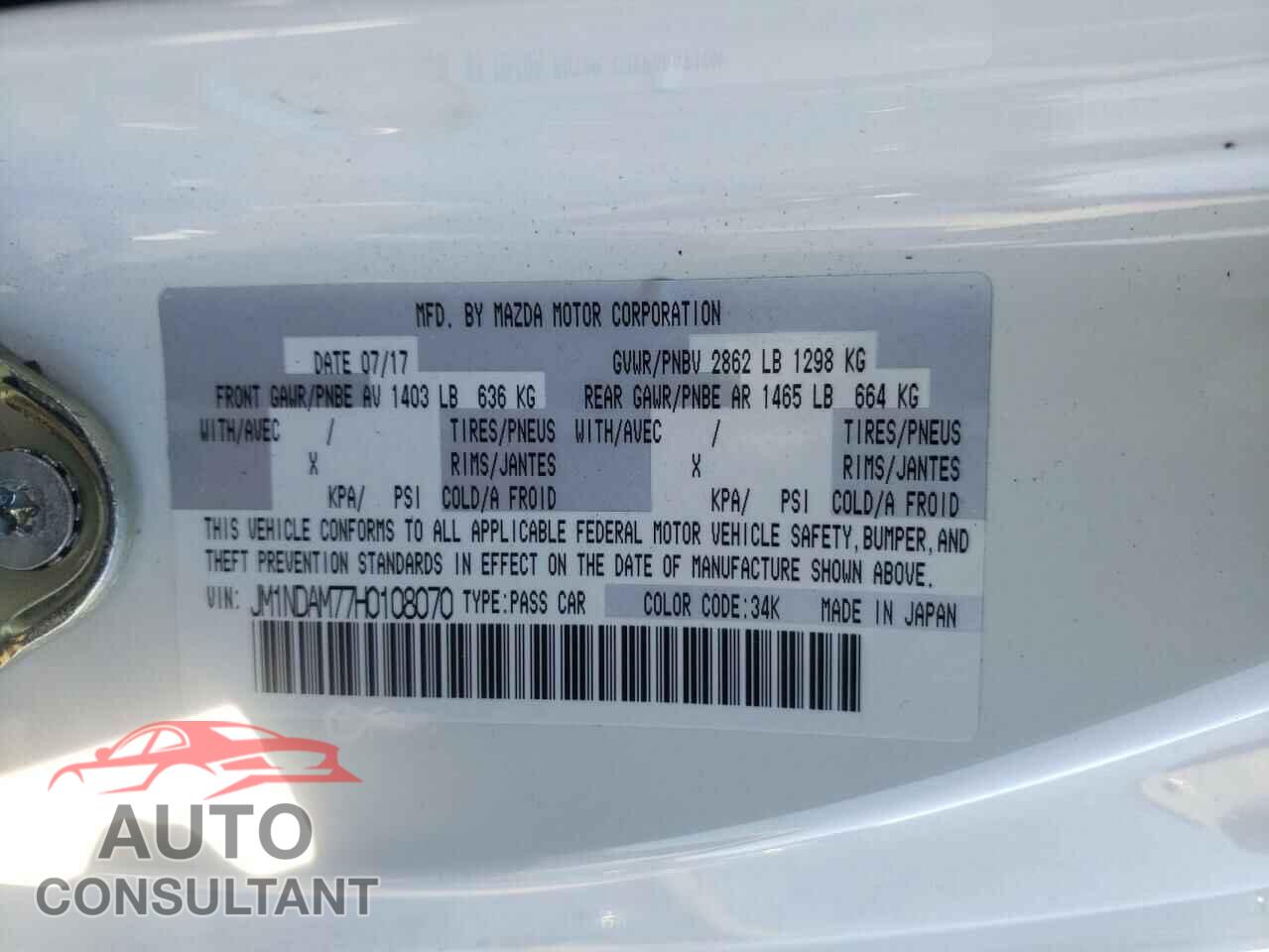 MAZDA MX5 2017 - JM1NDAM77H0108070