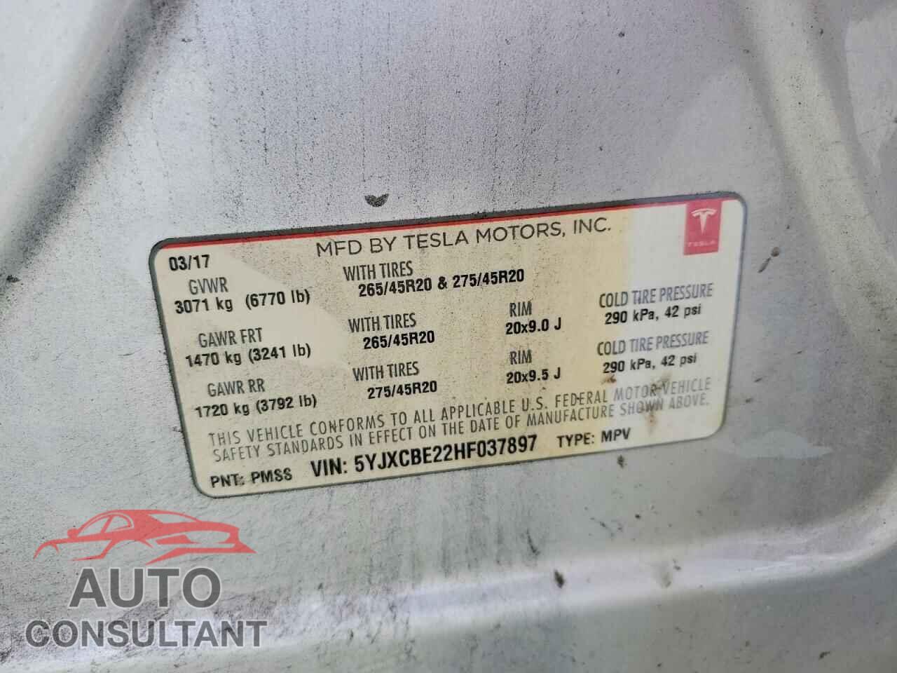 TESLA MODEL X 2017 - 5YJXCBE22HF037897
