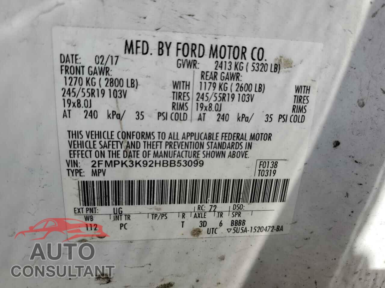 FORD EDGE 2017 - 2FMPK3K92HBB53099