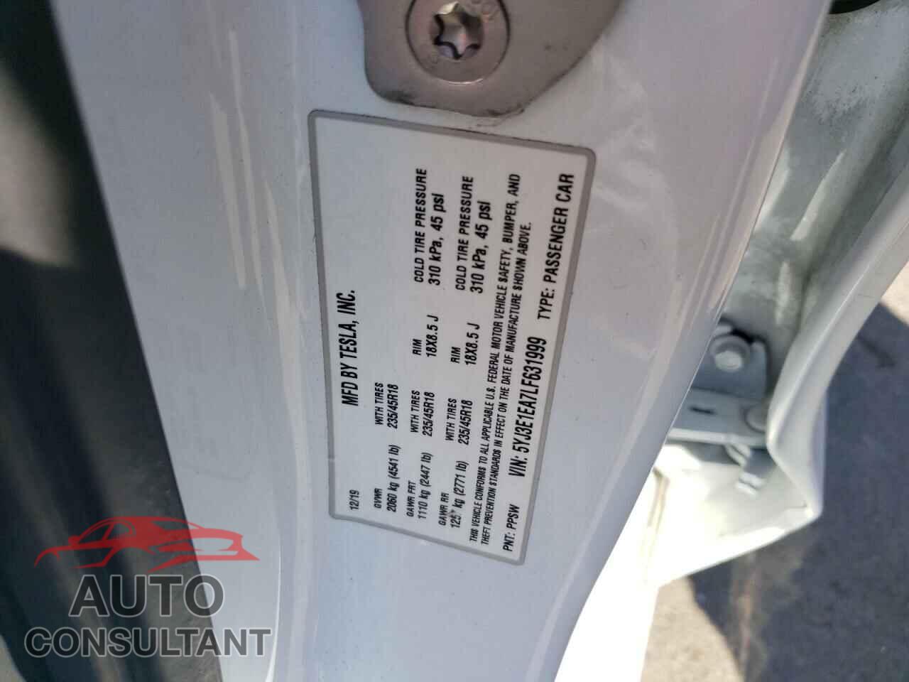 TESLA MODEL 3 2020 - 5YJ3E1EA7LF631999