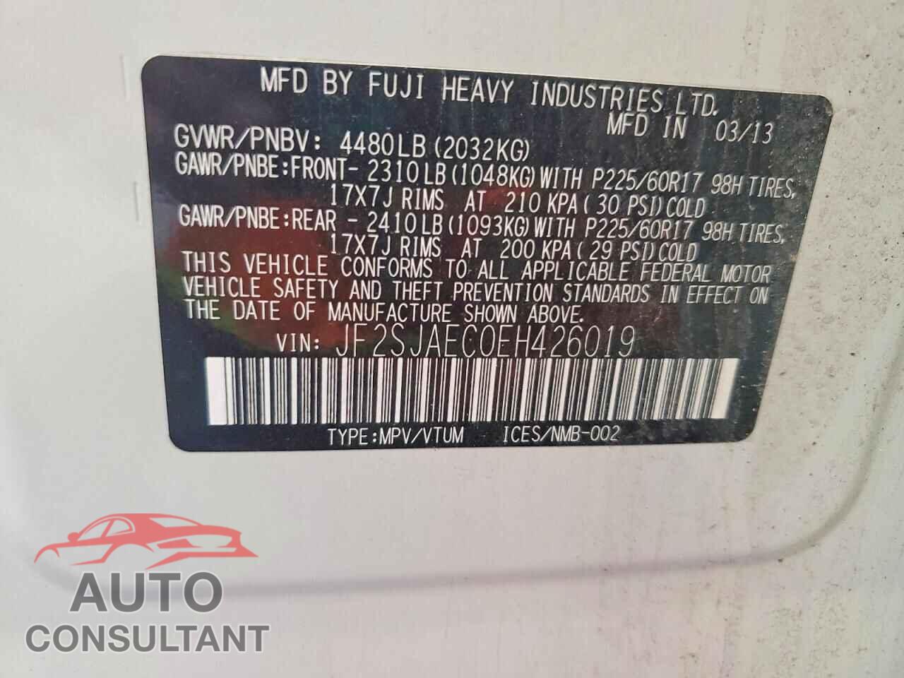 SUBARU FORESTER 2014 - JF2SJAEC0EH426019