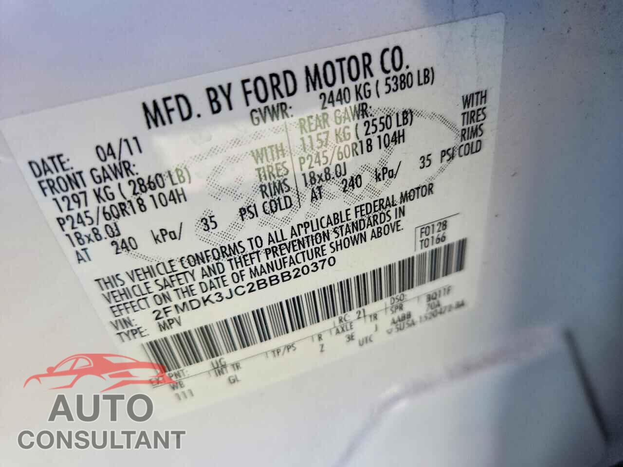 FORD EDGE 2011 - 2FMDK3JC2BBB20370