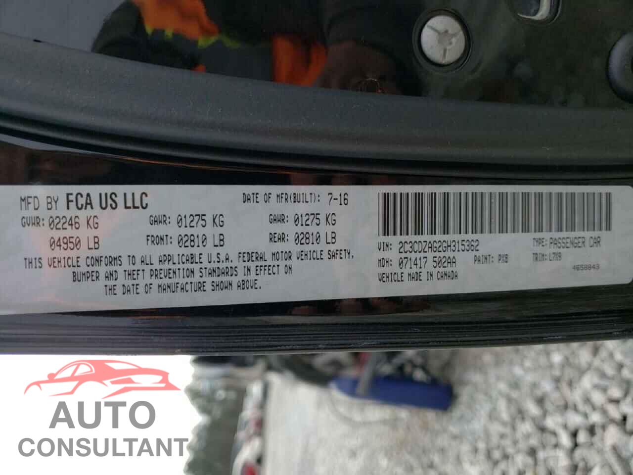 DODGE CHALLENGER 2016 - 2C3CDZAG2GH315362