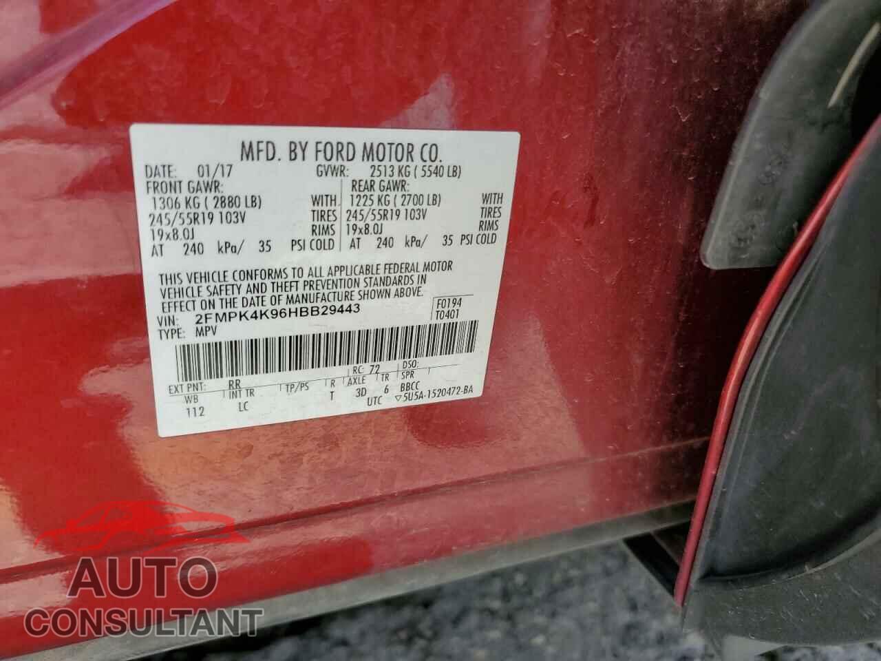 FORD EDGE 2017 - 2FMPK4K96HBB29443