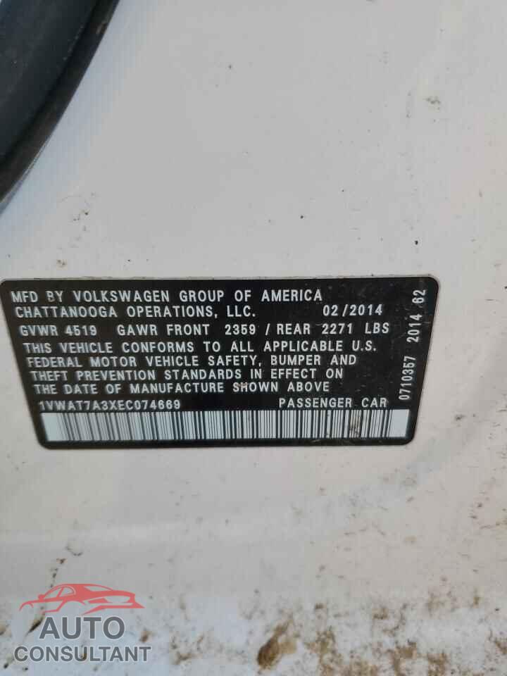 VOLKSWAGEN PASSAT 2014 - 1VWAT7A3XEC074669