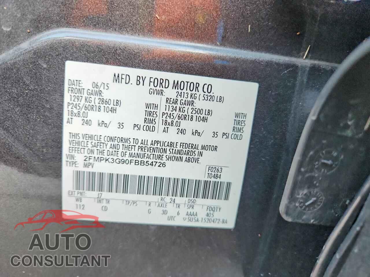 FORD EDGE 2015 - 2FMPK3G90FBB54726