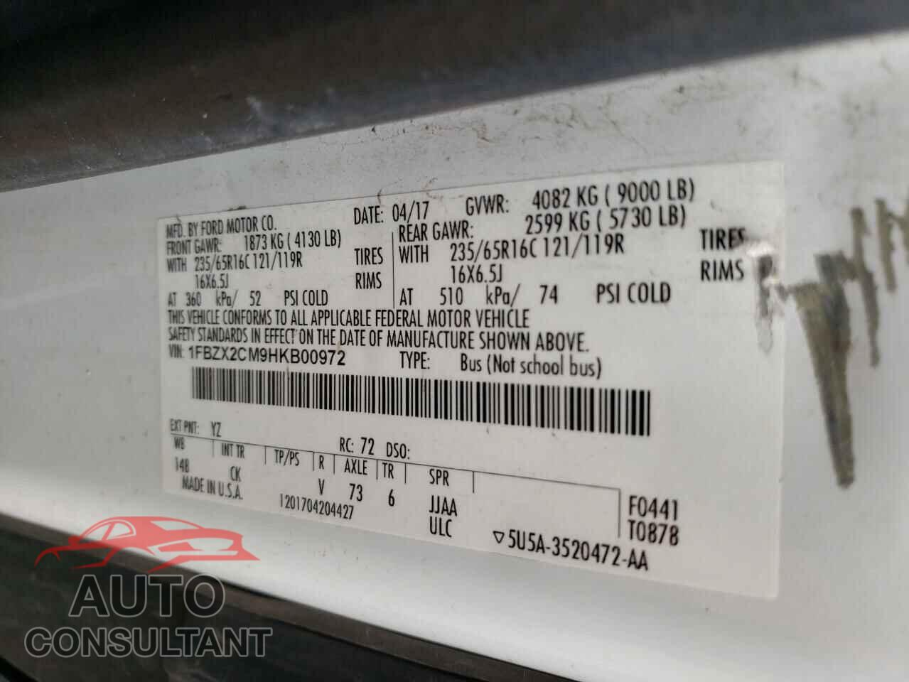 FORD TRANSIT 2017 - 1FBZX2CM9HKB00972
