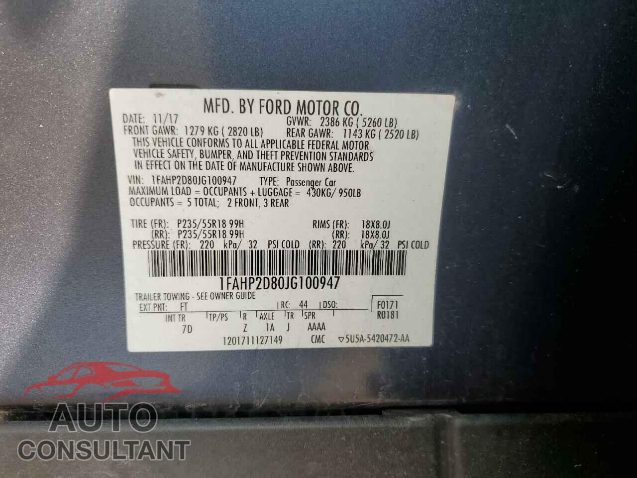 FORD TAURUS 2018 - 1FAHP2D80JG100947