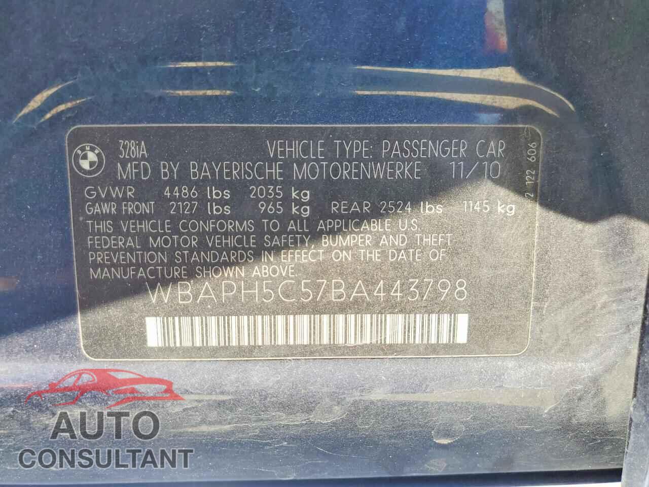 BMW 3 SERIES 2011 - WBAPH5C57BA443798