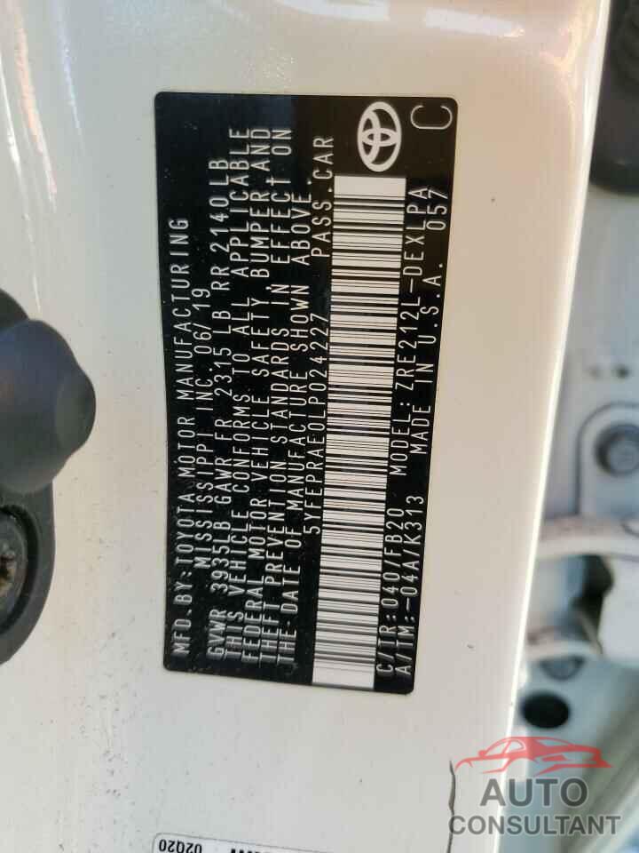 TOYOTA COROLLA 2020 - 5YFEPRAE0LP024227