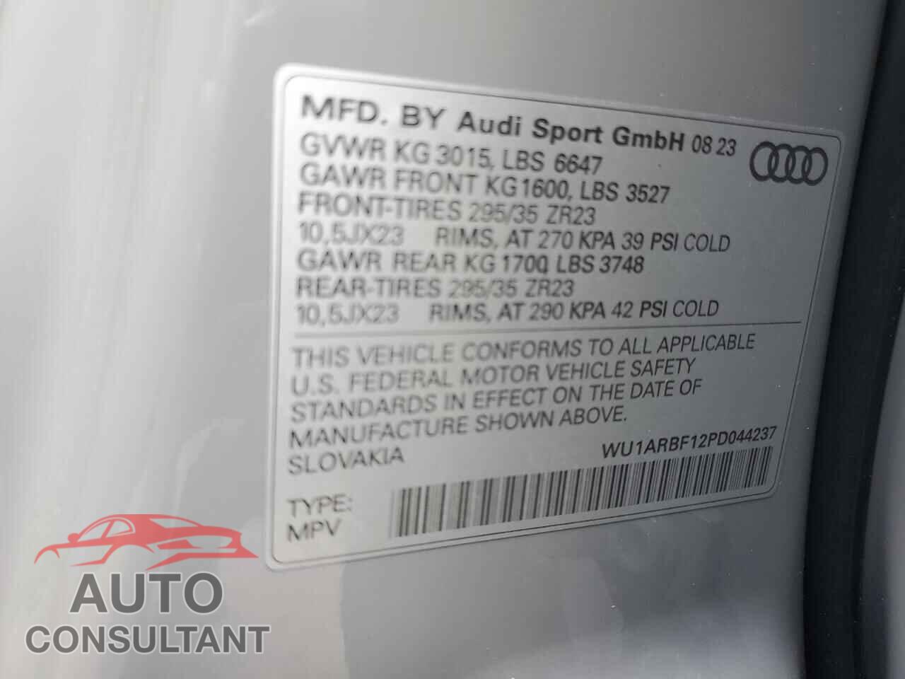 AUDI RS 2023 - WU1ARBF12PD044237
