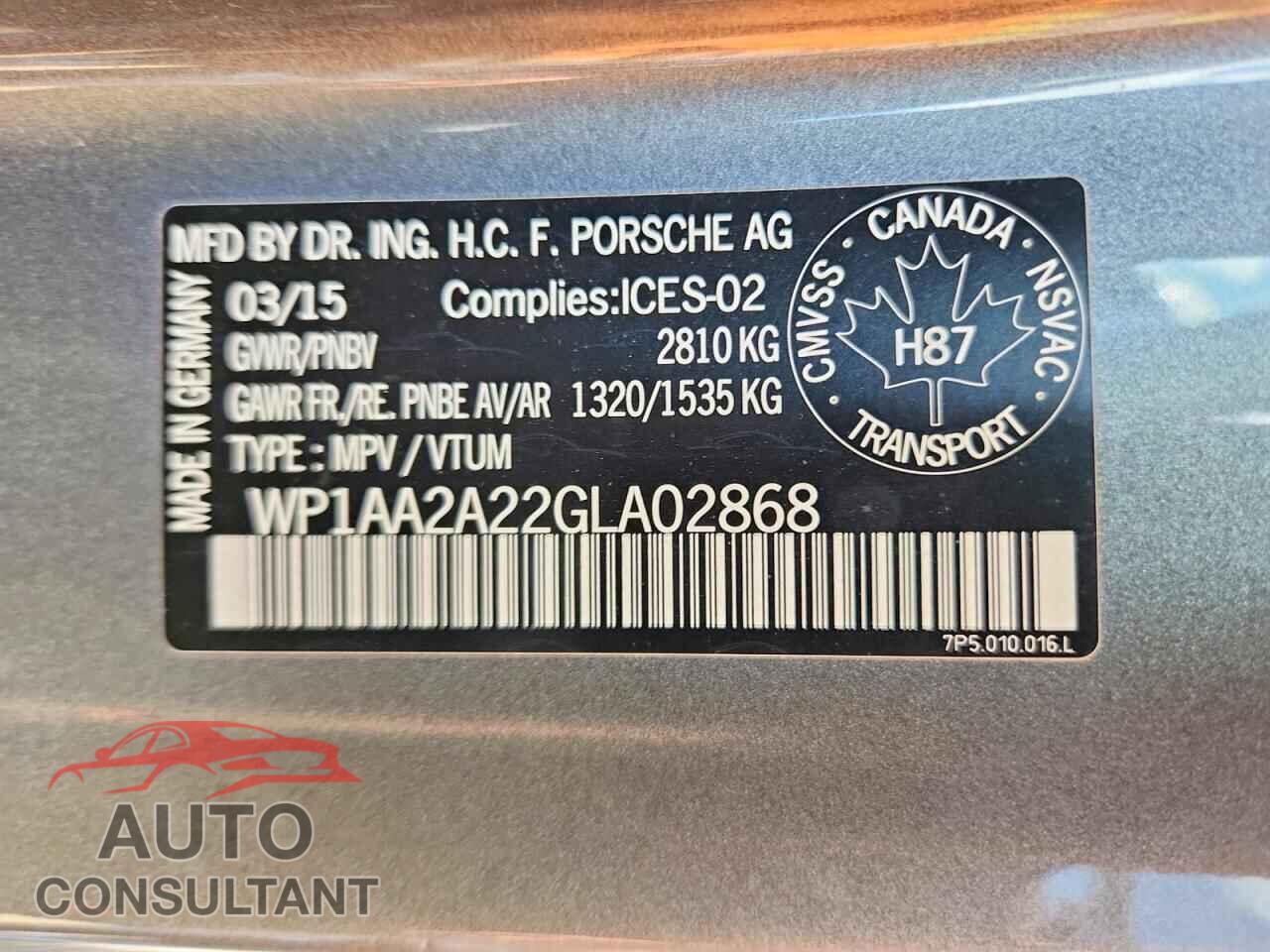 PORSCHE CAYENNE 2016 - WP1AA2A22GLA02868