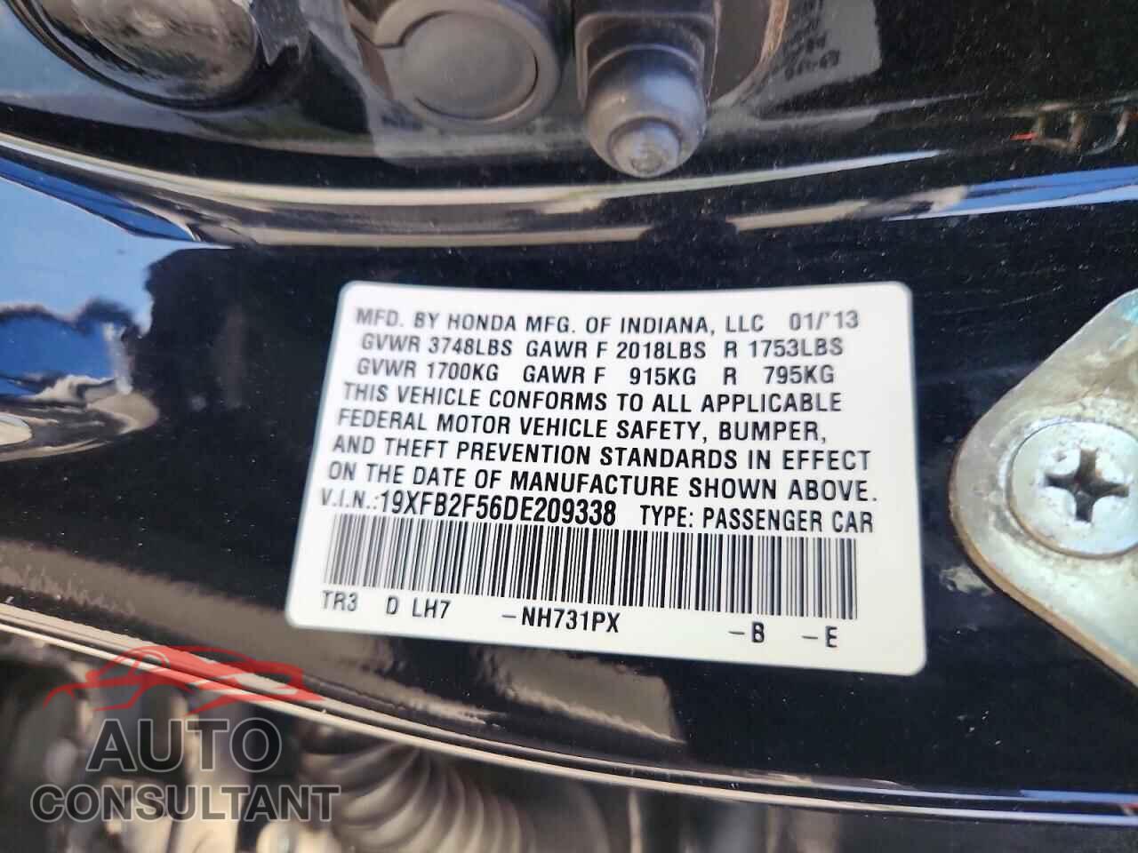 HONDA CIVIC 2013 - 19XFB2F56DE209338