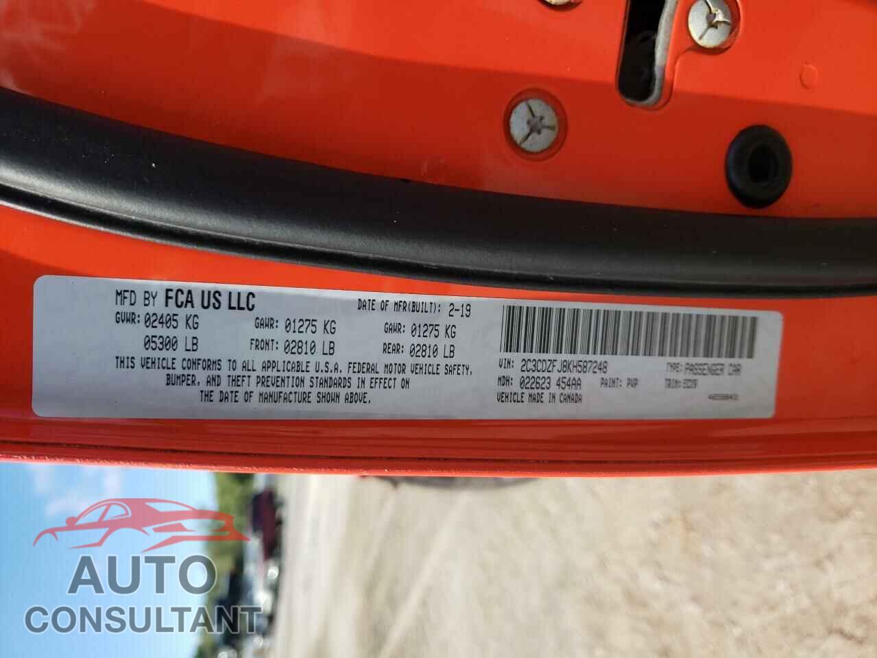 DODGE CHALLENGER 2019 - 2C3CDZFJ8KH587248