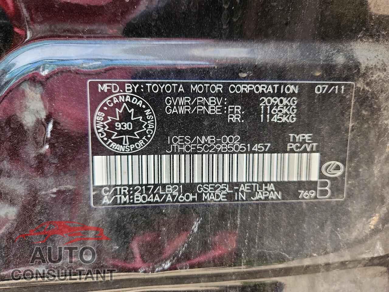 LEXUS IS 2011 - JTHCF5C29B5051457
