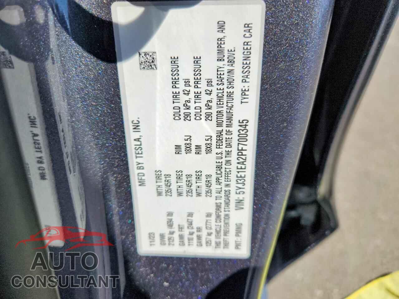TESLA MODEL 3 2023 - 5YJ3E1EA2PF700345