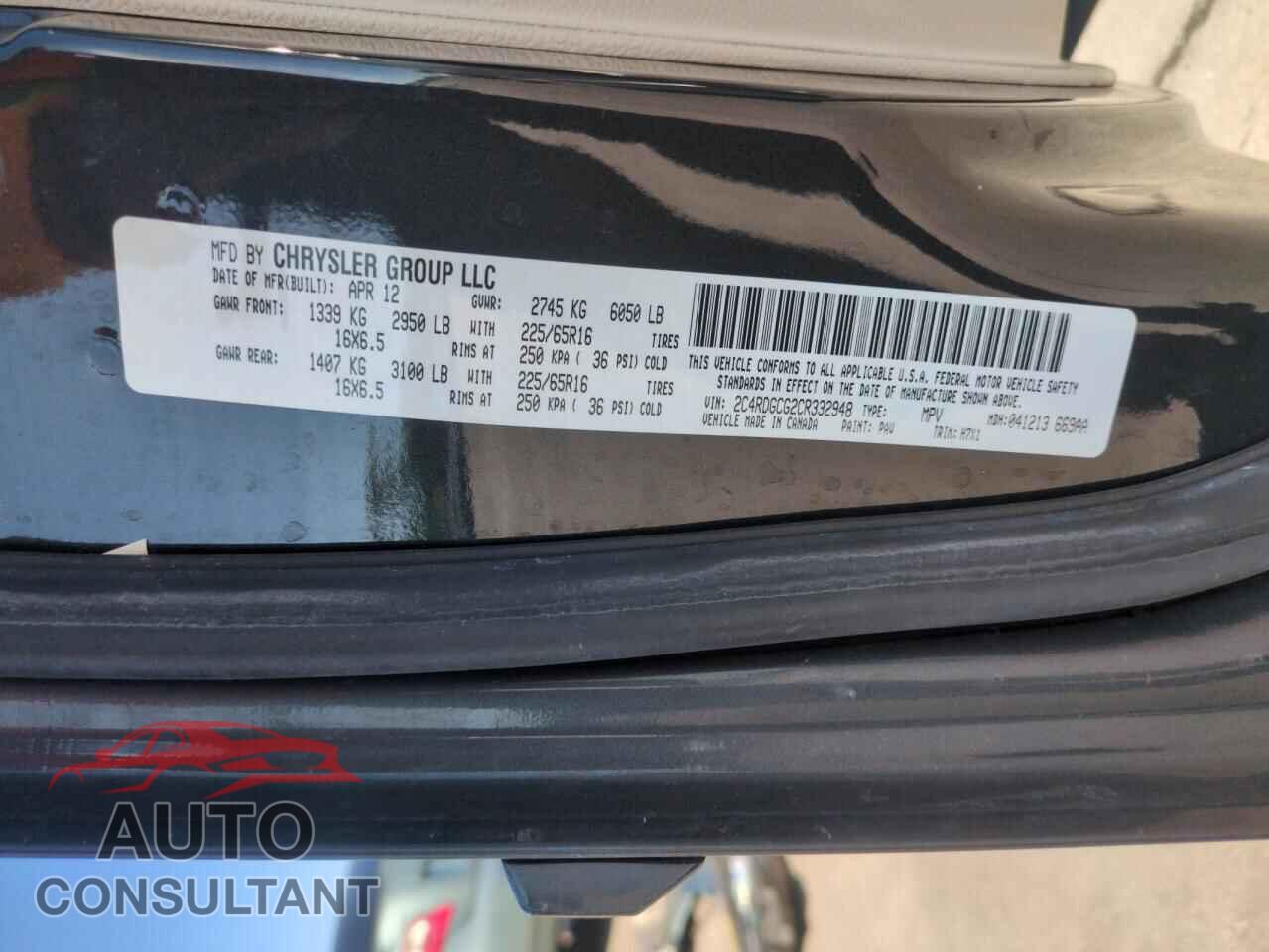 DODGE CARAVAN 2012 - 2C4RDGCG2CR332948