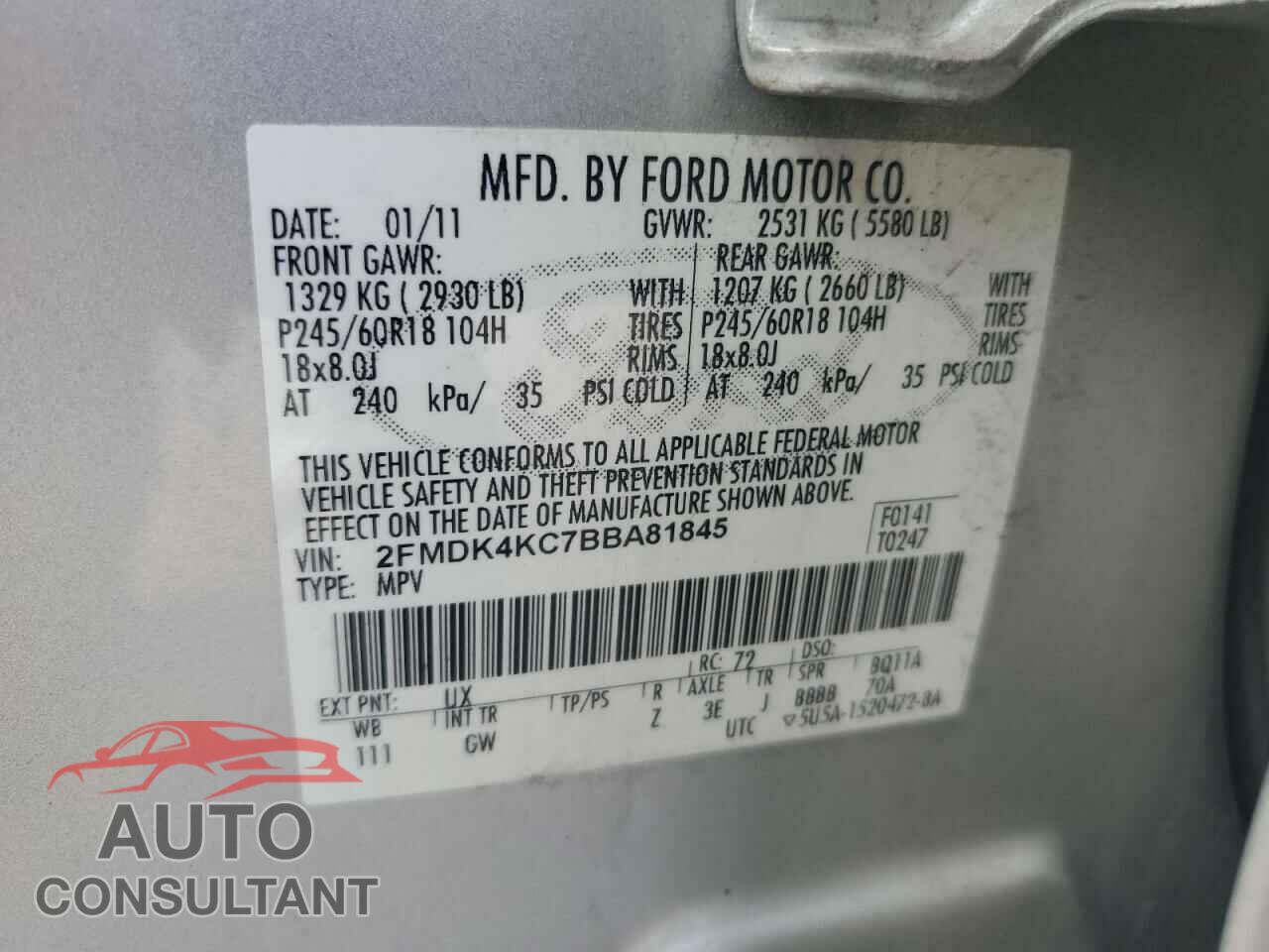 FORD EDGE 2011 - 2FMDK4KC7BBA81845