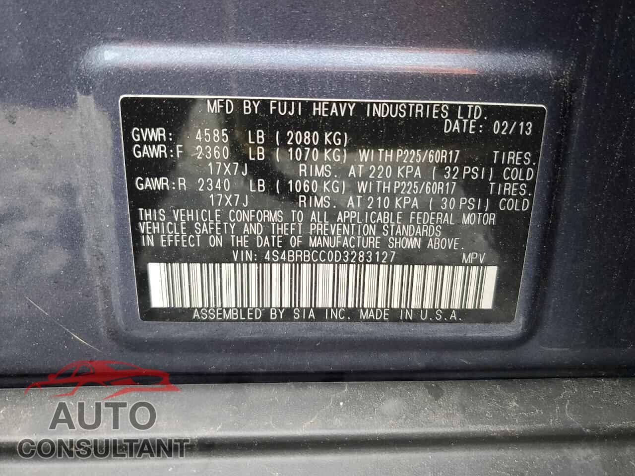 SUBARU OUTBACK 2013 - 4S4BRBCC0D3283127
